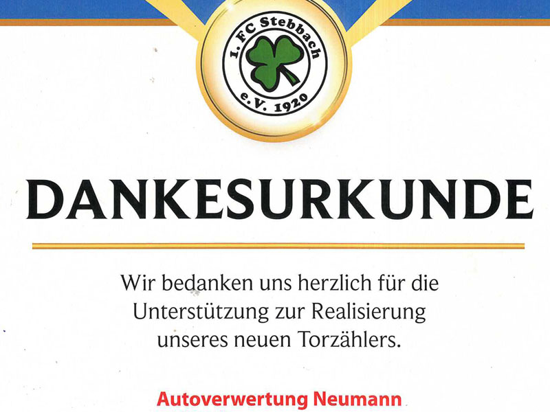 Dankesurkunde FC Stebbach